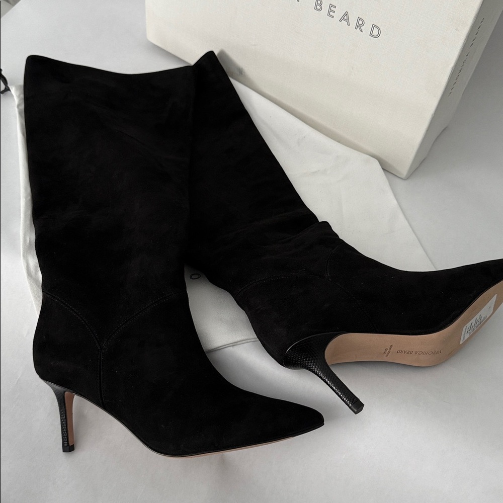 Veronica Beard Lexington Wide Calf Suede Stiletto Knee Boots Black NIB $695 6.5 - Picture 10 of 15